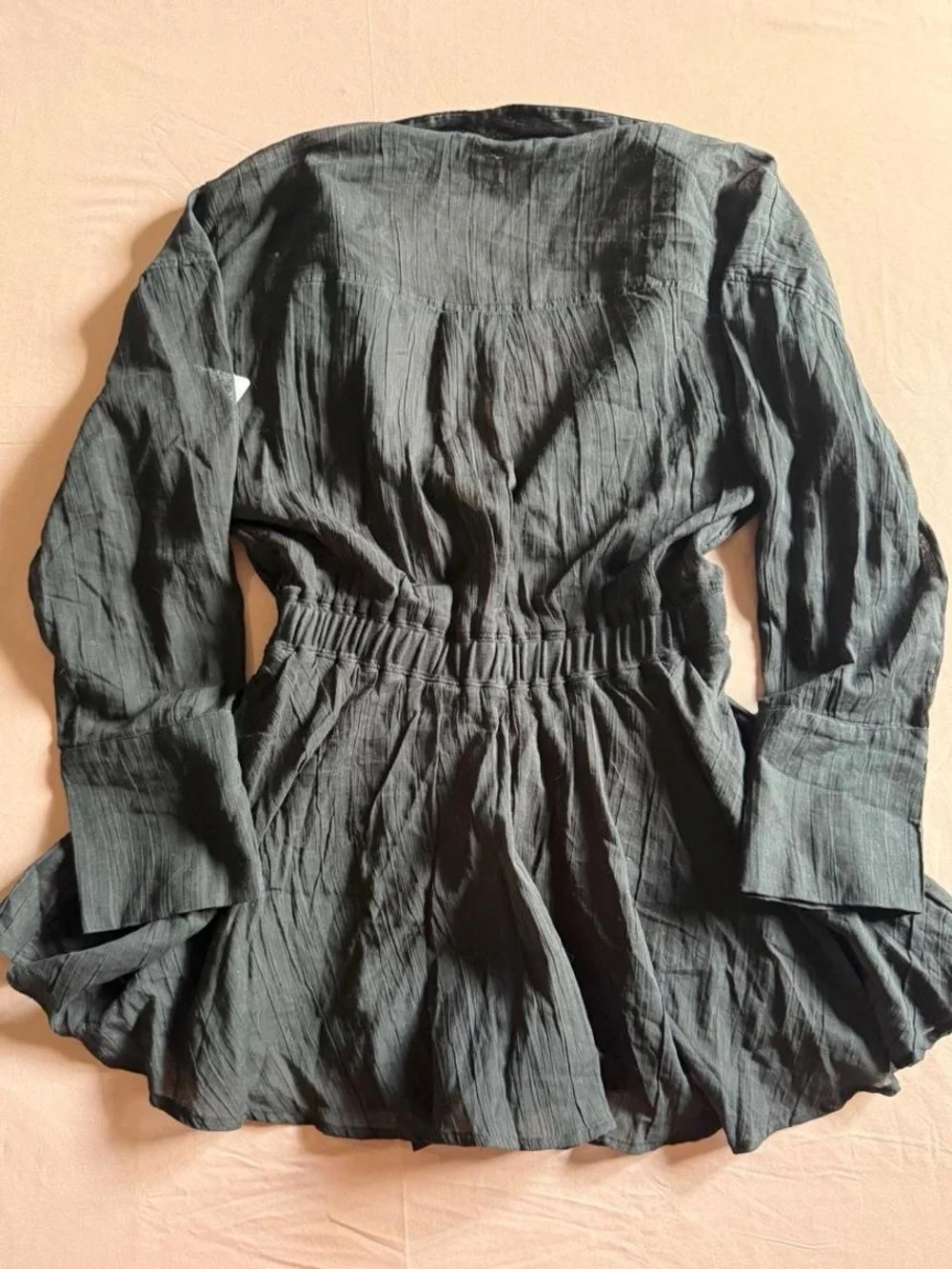 NWT Free People Black Button-Front Smocked Waist Romper